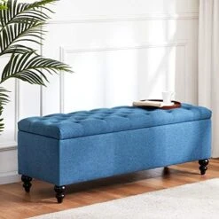 HUIMO Button-Tufted Ottoman With Storage In Upholstered Fabrics, Large Storage Bench For Bedroom, Living Room, Entryway, Storage Ottoman Bench With Safety Hinge Hold Up To 300lbs（Dark Teal） -Best Furniture Store 516V5bydmEL. AC