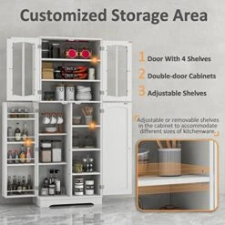 TOLEAD 64" Pantry Cabinets With Doors And Shelves, Freestanding Tall Kitchen Pantry Storage Cabinet, Modern Food Pantry Cabinet Cupboard For Kitchen, Living Room, Dining Room, White -Best Furniture Store 516b53gXtDL