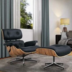 GENERIC Mid Century Lounge Chair With Ottoman, Genuine Leather Classic Modern Chair With 8-Layer Palisander Wood And Aluminum Base For Living Room Office Study Lounge (Palisander And White, Standard Size) -Best Furniture Store 516cisg7qNL. AC