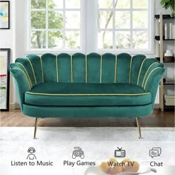 QHITTY Velvet Loveseat, 58'' Velvet Sofa Accent Couch Settee Upholstered Chair, 2 Seater Small Loveseat For Small Spaces, Living Room (Green) -Best Furniture Store 516dpxNhizL