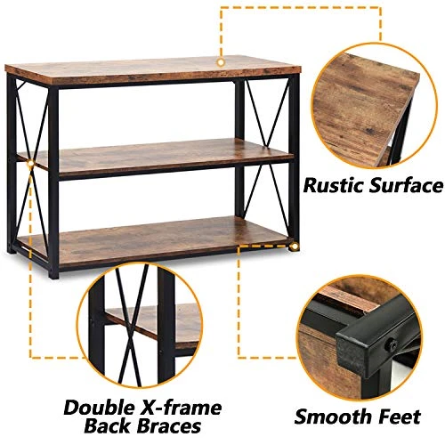 Usinso 47‘'TV Stand Console Sofa Table & Industrial Console Table 3-Tier Rustic Console Entryway/Hallway Table For Living Room, Open Bookshelf In Bedroom Entryway,Brown Oak 4 Usinso 47‘'TV Stand Console Sofa Table & Industrial Console Table 3-Tier Rustic Console Entryway/Hallway Table For Living Room, Open Bookshelf In Bedroom Entryway,Brown Oak - Image 4