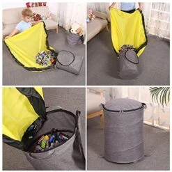 YUTBES Toy Organizers And Storage And Game Pad, Large Toy Basket Toy Brick Quick Storage Bag, Washable Drawstring Game Pad, Foldable Canvas Basket Toys For, Children Over 3 Years Old Can Be Use-Grey -Best Furniture Store 516gevIQrAL