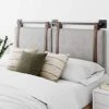 Harlow Modern Wall Mount Hanging Upholstered Headboard, Queen, Gray With Brown Faux Leather Straps