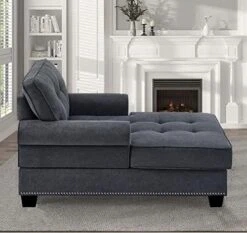 Beaugreen 59" Chaise Lounge Indoor Living Room Chaise Chairs Comfort Sleeper Lounger With Thick Upholstered Seat For Living Room Bedroom Apartment,Dark Gray -Best Furniture Store 516scqXdr9L