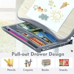 GLACER Height-Adjustable Kids Desk & Chair Set, Children Study Desk With 45-Degree Tilted Desktop, Anti-Pinch Plug, Hook, Pull-Out Storage Drawer, Suitable For 3-14 Years Old Kids (Gray) 12 GLACER Height-Adjustable Kids Desk & Chair Set, Children Study Desk With 45-Degree Tilted Desktop, Anti-Pinch Plug, Hook, Pull-Out Storage Drawer, Suitable For 3-14 Years Old Kids (Gray) -Best Furniture Store 516wljSPRSL