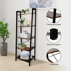 Babion 5-Tier Ladder Shelf, Bookcase Ladder Shelf, Bookshelf Wood Ladder Shelves With Metal Frame, Freestanding Storage Shelves For Home Office Garden (Vintage Color) 7 Babion 5-Tier Ladder Shelf, Bookcase Ladder Shelf, Bookshelf Wood Ladder Shelves With Metal Frame, Freestanding Storage Shelves For Home Office Garden (Vintage Color) -Best Furniture Store 5171Aw4QLGL