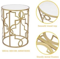 Gold&White Round Nesting Side End Tables Set Of 2 In Wooden Top, Assemble Already, Small Coffee Tables For Living Room Small Space, 16.5" D X 22" H & 14" D X 19" H 8 Gold&White Round Nesting Side End Tables Set Of 2 In Wooden Top, Assemble Already, Small Coffee Tables For Living Room Small Space, 16.5" D X 22" H & 14" D X 19" H -Best Furniture Store 51778O9ti3L