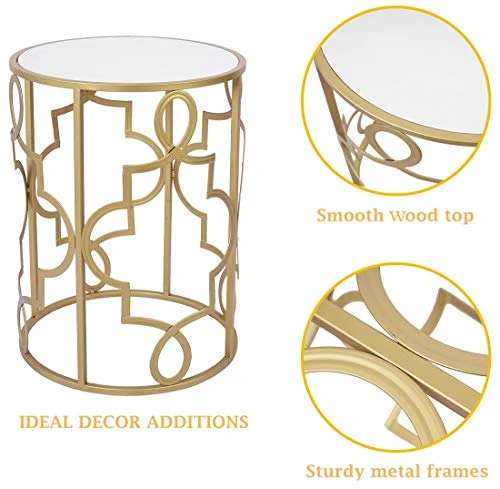 Gold&White Round Nesting Side End Tables Set Of 2 In Wooden Top, Assemble Already, Small Coffee Tables For Living Room Small Space, 16.5" D X 22" H & 14" D X 19" H 4 Gold&White Round Nesting Side End Tables Set Of 2 In Wooden Top, Assemble Already, Small Coffee Tables For Living Room Small Space, 16.5" D X 22" H & 14" D X 19" H - Image 4
