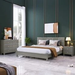 3-Piece Bedroom Sets King Size Platform Bed Frame With Headboard, Nightstand And 6-Drawer Dresser, Solid Rubber Wood King Bedroom Set For Kids Teens Adults, Milky White -Best Furniture Store 5179RcXF7DL. AC 2