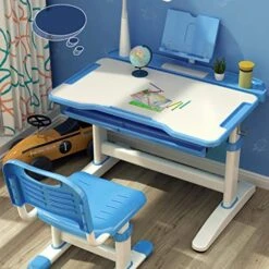 Children Study Desk, Kid Desk, Boy And Girl Homework Desk And Chair Set (Desk + Stool + Reading Rack + Led Light) -Best Furniture Store 5179v1bCfOL