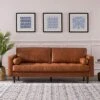 MAKLAINE 88" Top Grain Genuine Leather Tufted 3 Seater Sofa With Bolster Pillows, Mid Century Modern Lawson Style Couch With Excellent Craftsmanship, Camel Brown