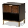 Baxton Studio Uriel Mid-Century Modern Transitional Two-Tone Natural Brown And Black Finished Wood And Brushed Gold Metal 1-Drawer Nightstand