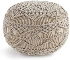 Pouf Ottoman - Hand Knitted Macrame Ottoman Pouf, Large Pouf Ottoman Foot Rest For Couch, 100% Cotton Cord, Poufs For Living Room, Floor Pouf Ottoman - 20 Diameter X 14 Height - Pure Natural -Best Furniture Store 517KT3MK6fL. AC
