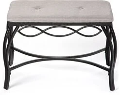 Heather Gray Shoe Bench - Vanity Seat For Makeup Room, Dressing Stool, Entryway Bench - Powder Coated, Upholstered, Space Saving