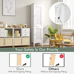 LOKO Tall Narrow Bathroom Cabinet, Freestanding Linen Tower Cabinet With 2 Doors & 3-Level Adjustable Shelf, Slim Floor Storage Cabinet With Anti-toppling Device For Bathroom, Living Room -Best Furniture Store 517SjG7vNVL