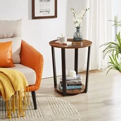 YMYNY Industrial End Table, 2 Tier Round Side Table With Sturdy Metal Frame, Vintage Nightstand For Living Room, Bedroom, Set Of 2, With Storage, Easy Assembly, Rustic Brown UHTMJ020H-2 8 YMYNY Industrial End Table, 2 Tier Round Side Table With Sturdy Metal Frame, Vintage Nightstand For Living Room, Bedroom, Set Of 2, With Storage, Easy Assembly, Rustic Brown UHTMJ020H-2 -Best Furniture Store 517U9vNxkuL