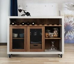 IoHOMES Vesta Industrial Two-Tone Buffet With Wine Bottle Rack, Paneled Cabinets Tiered Shelves, Slatted Drawer, Sideboard With Caster Wheels, Distressed Walnut And Cement -Best Furniture Store 517VsRdIeaL