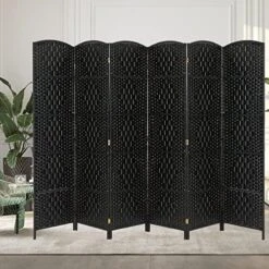 Spurgehom 4 Panel Room Divider Folding Wall Divider 6Ft Privacy Screen Indoor Portable Woven Partitions And Dividers Freestanding, Diamond Double-Weaved For Home, No Installation Required (Black) -Best Furniture Store 517Wbwf6yIL. AC
