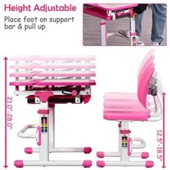 ARLIME Kids Desk And Chair Set, Height Adjustable Children Study Desk W/Tilt Desktop, Pull Out Storage Drawer & Metal Hook, Kids Study Desk And Chair Set For Boys & Girls (Pink) 11 ARLIME Kids Desk And Chair Set, Height Adjustable Children Study Desk W/Tilt Desktop, Pull Out Storage Drawer & Metal Hook, Kids Study Desk And Chair Set For Boys & Girls (Pink) -Best Furniture Store 517YggsEwlL