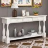 P PURLOVE 64" Long Console Table With 3 Drawers Long Sofa Table With Wide And Extra Thick Tabletop And Bottom Shlef For Entryway Hallway