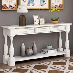 P PURLOVE 64" Long Console Table With 3 Drawers Long Sofa Table With Wide And Extra Thick Tabletop And Bottom Shlef For Entryway Hallway -Best Furniture Store 517cVJIHnML. AC