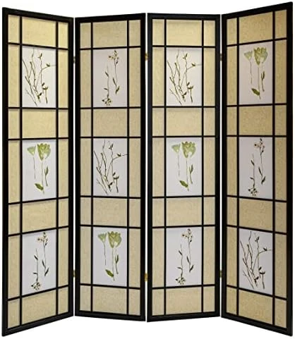 3 Panel Room Divider Privacy Screen Botanical Floral Accented Black 71” Tall 11 3 Panel Room Divider Privacy Screen Botanical Floral Accented Black 71” Tall - Image 11