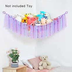 Stuffed Animal Storage With Colorful Tassels, Toy Hammock Stuffed Animal Storage Soft Cuddly Plush Corner Hanging Net With LED Light For Nursery Play Room Kids Bedroom(Purple) -Best Furniture Store 517je2GxscL