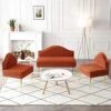 Homtique Velvet Loveseat & Accent Chair 3 Piece Set, Modern Upholstered Living Room Furniture Set, Armless Loveseat Settee With Gold Metal Legs, For Small Space, Bedroom, Apartment, Orange
