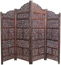 Oom Divider Wood Screen - Ghanti Bells Antique Brown - 4 Panel Folding 72 X 80 - Assembled Hand Carved Decorative Functional Versatile Portable Partition Reversible Privacy Boho - COTTON CRAFT -Best Furniture Store 517s YfCaqL. AC