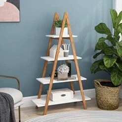 Ladder Shelf Bookcase, Bamboo Ladder Shelving Unit, Plant Stand, Wood Oxford “A” Frame Ladder Display Bookshelf (4 Tiers) -Best Furniture Store 517s1umDg4L. AC