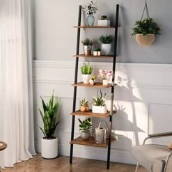 HOOBRO Ladder Shelf, 5-Tier Leaning Shelf Bookshelf, Plant Flower Stand, Storage Display Rack Shelves For Living Room Bathroom Office, Multifunctional Ladder Bookcase Rustic Brown BF71CJ01 8 HOOBRO Ladder Shelf, 5-Tier Leaning Shelf Bookshelf, Plant Flower Stand, Storage Display Rack Shelves For Living Room Bathroom Office, Multifunctional Ladder Bookcase Rustic Brown BF71CJ01 -Best Furniture Store 517vKYPMoML