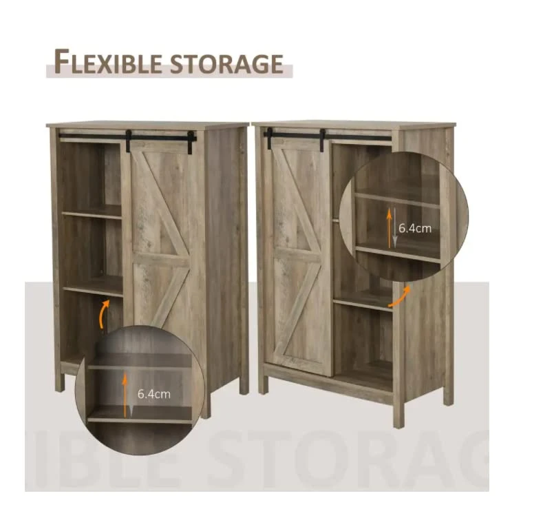 HOMCOM Sideboard Sideboard With 2 Shelves And MDF Frame And Particle Boards Imitation Wood Veining Grey Metal Black 2 HOMCOM Sideboard Sideboard With 2 Shelves And MDF Frame And Particle Boards Imitation Wood Veining Grey Metal Black - Image 2