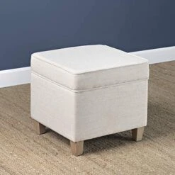 Homepop Home Decor | K7342-F2067 | Classic Square Storage Ottoman With Lift Off Lid | Ottoman With Storage For Living Room & Bedroom, Cream Woven -Best Furniture Store 517yiX2lFJL