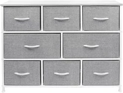 Dresser With 8 Drawers - Furniture Storage Chest For Kids Clothing Organization, Bedroom, Hallway, Closet, Office - Steel Iron Frame, Rustic Farmhouse Wood Top, Fabric Bins (White) -Best Furniture Store 517zRNjbwKS