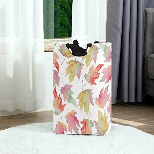 OREZI Watercolor Maple Autumn Leaf Seamless Pattern Laundry Hamper,Waterproof And Foldable Laundry Bag With Handles For Baby Nursery College Dorms Kids Bedroom Bathroom 2 OREZI Watercolor Maple Autumn Leaf Seamless Pattern Laundry Hamper,Waterproof And Foldable Laundry Bag With Handles For Baby Nursery College Dorms Kids Bedroom Bathroom - Image 2