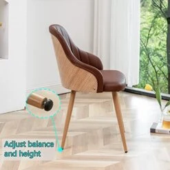 YOUUGIOR Mid Century Modern Dining Chairs,Leather Upholstered Accent Arm Chairs,Leisure Side Chair With Metal Legs And Bamboo Back For Living Room,Dining Room,Set Of 2,Brown. -Best Furniture Store 5184rvmrzJL