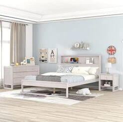 6 Pieces King Bedroom Sets, Rubber Wood King Size Platform Bed With Nightstand*2, Chest, Mirror And Dresser, Simple Style Wooden Bedroom Furniture Set For Teens Adults, Milky White -Best Furniture Store 5186seZEO3L. AC 1