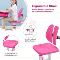 GLACER Kids Desk And Chair Set, Height Adjustable Children Study Writing Desk Set W/Tilted Desktop, Storage Drawer & Metal Hook, Ergonomic Student School Desk Chair Set For 3-14 Years Old (Pink) -Best Furniture Store 51891fM28yL