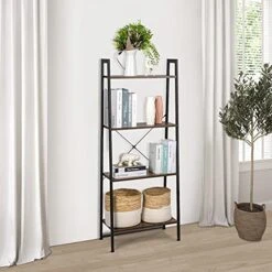 Vagowin 4 Tier Ladder Shelf, Rustic Ladder Bookshelf With Steel Frame For Living Room, Bedroom, Farmhouse, Office, Vintage Brown -Best Furniture Store 518DygWvFXL