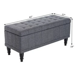 HOMCOM Large 42" Tufted Linen Fabric Ottoman Storage Bench With Soft Close Lid For Living Room, Entryway, Or Bedroom - Dark Heather Grey -Best Furniture Store 518IOW64IjL