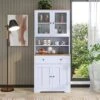 TURRIDU Pantry Storage Cabinet, 70.9" Freestanding Tall Storage Cabinet With Glass Doors, A Large Drawer And Adjustable Shelves, Multifunctional Buffet Sideboard For Living Room Dining Room, White