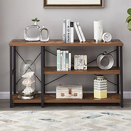 LIFUSTTG Industrial Console Table, Rustic Sofa Table For Living Room, Entry/Hallway Table With 3-Tier Open Storage Shelves, Rustic Brown 47 Inch 3 LIFUSTTG Industrial Console Table, Rustic Sofa Table For Living Room, Entry/Hallway Table With 3-Tier Open Storage Shelves, Rustic Brown 47 Inch - Image 3