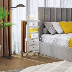 Mirrored Dresser 5 Drawers Modern Chest For Bedroom, Dressing Room, Living Room