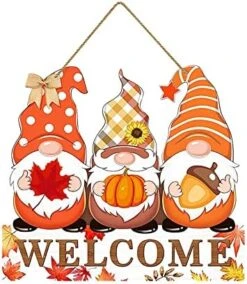 MatureGirl Dwarf Autumn Hanging Sign Day Fall Welcome Doorplate Decorative Wooden Hanging Sign Christmas Hanging Baskets For Front Porches (Pink, One Size) -Best Furniture Store 518cGOAVUnL. AC