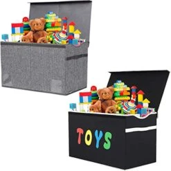 YOLOXO 2 Pack Toy Box Chest, Collapsible Sturdy Storage Bins With Lids, Extra Large Kids Toy Storage Organizer Boxes Bins Baskets
