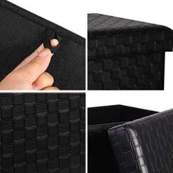 B FSOBEIIALEO Folding Storage Ottoman, Faux Leather Footrest Seat Long Ottomans Bench Storage Box Chest, Black 30"x15"x15" -Best Furniture Store 518mq5jny0L