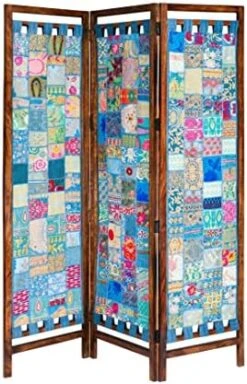 Oom Divider Wood Screen - Ghanti Bells Antique Brown - 4 Panel Folding 72 X 80 - Assembled Hand Carved Decorative Functional Versatile Portable Partition Reversible Privacy Boho - COTTON CRAFT -Best Furniture Store 518nfvPnnVL. AC