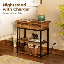 Rolanstar End Table With Charging Station, Narrow Nightstand, Flip Top Side Table With USB Ports And Storage Shelves For Small Spaces, Living Room, Bedroom (Rustic Brown) 12 Rolanstar End Table With Charging Station, Narrow Nightstand, Flip Top Side Table With USB Ports And Storage Shelves For Small Spaces, Living Room, Bedroom (Rustic Brown) -Best Furniture Store 518s0TmJPSL