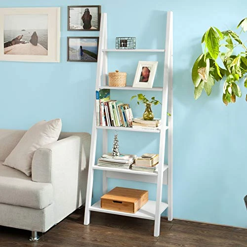 Haotian FRG61-W, White Modern 5 Tiers Ladder Shelf Bookcase, Storage Display Shelving, Wall Shelf 4 Haotian FRG61-W, White Modern 5 Tiers Ladder Shelf Bookcase, Storage Display Shelving, Wall Shelf - Image 4