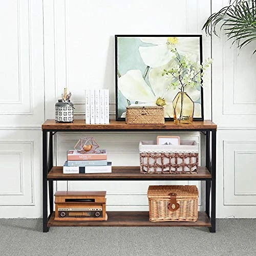 Usinso 47‘'TV Stand Console Sofa Table & Industrial Console Table 3-Tier Rustic Console Entryway/Hallway Table For Living Room, Open Bookshelf In Bedroom Entryway,Brown Oak 2 Usinso 47‘'TV Stand Console Sofa Table & Industrial Console Table 3-Tier Rustic Console Entryway/Hallway Table For Living Room, Open Bookshelf In Bedroom Entryway,Brown Oak - Image 2
